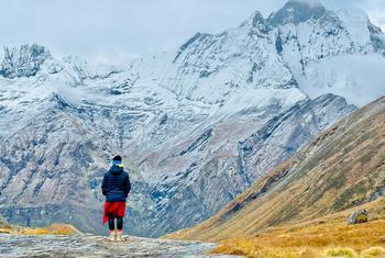Mountains in Nepal’s Annapurna range, where glaciers are retreating and snow lines are rising due to climate change.