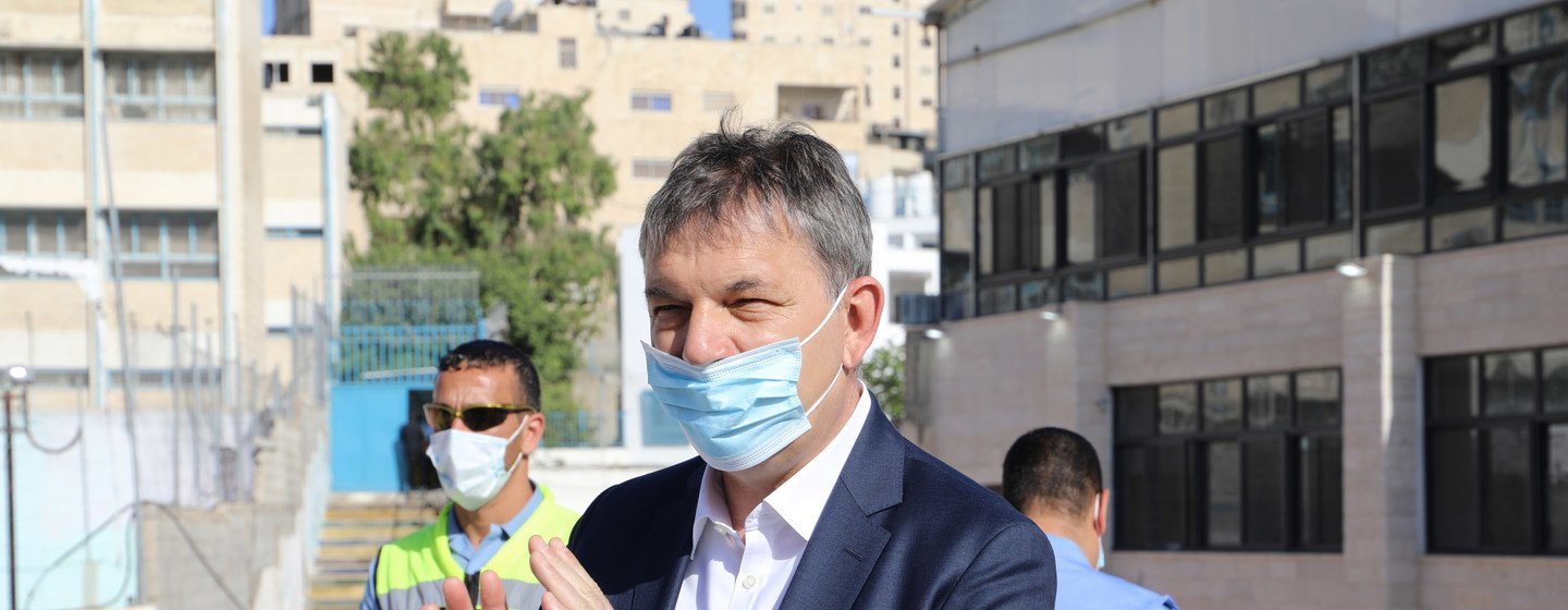 UNRWA Commissioner-General, Philippe Lazzarini, during a briefing on Shu'fat Refugee Camp discussing the challenges facing the camp. 