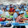 柬埔寨一家鞋厂的制鞋工人。