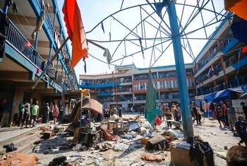 An UNRWA-run school, which was converted into a shelter, was severely damaged by previous strikes. (file)