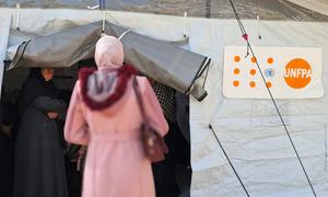 Women and girls seek support at a UNFPA-supported safe space in Gaza. 