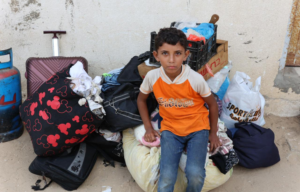  Kamal Al-Sultan, a displaced child from Beit Lahia in northern Gaza, has been forced to move seven times during the 10-month war.