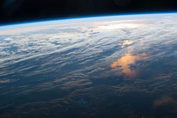 The ozone layer, a thin shield of gas, is seen from space.