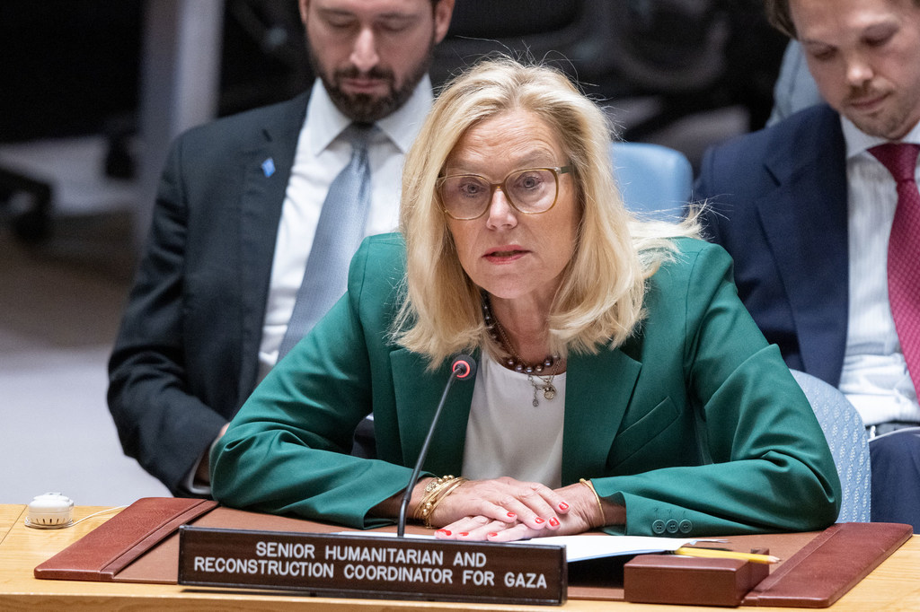Sigrid Kaag, Mratibu Mwandamizi wa Umoja wa Mataifa kwa masuala ya kiutu na ujenzi mpya wa Gaza akihutubia Baraza la Usalama la Umoja wa Mataifa hii leo