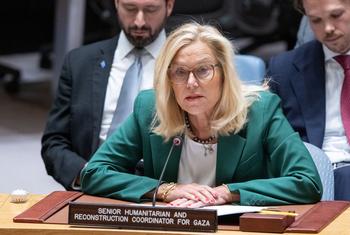 Sigrid Kaag, Senior Humanitarian and Reconstruction Coordinator for Gaza briefs the Security Council meeting on the situation in Gaza.