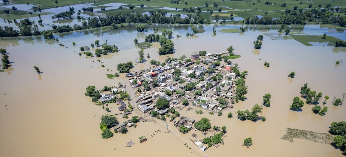 Aerial view showing the devastation caused by the floods in Jhang District in Punjab - Pakistan's most populous province. 