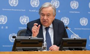 El Secretario General de la ONU, António Guterres, se dirige a la prensa en Nueva York.