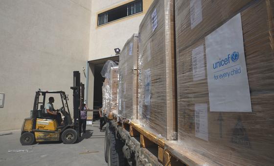 UNICEF is delivering lifesaving medicines in the Gaza Strip, including 800 cartons of antibiotics and 3,000 cartons of IV fluids amid the escalating hostilities.