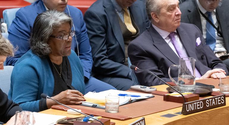 Ambassador Linda Thomas-Greenfield of the United States addresses the Security Council meeting on the situation in the Middle East, including the Palestinian question.