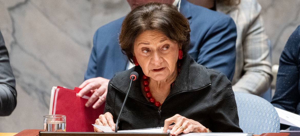 A subsecretária-geral da ONU para Assuntos Políticos e de Consolidação da Paz, Rosemary DiCarlo, falando ao Conselho de Segurança