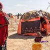 在埃塞俄比亚，一名妇女带着她的八个孩子来到了一个流离失所者营地，她在旱灾中失去了牲畜。