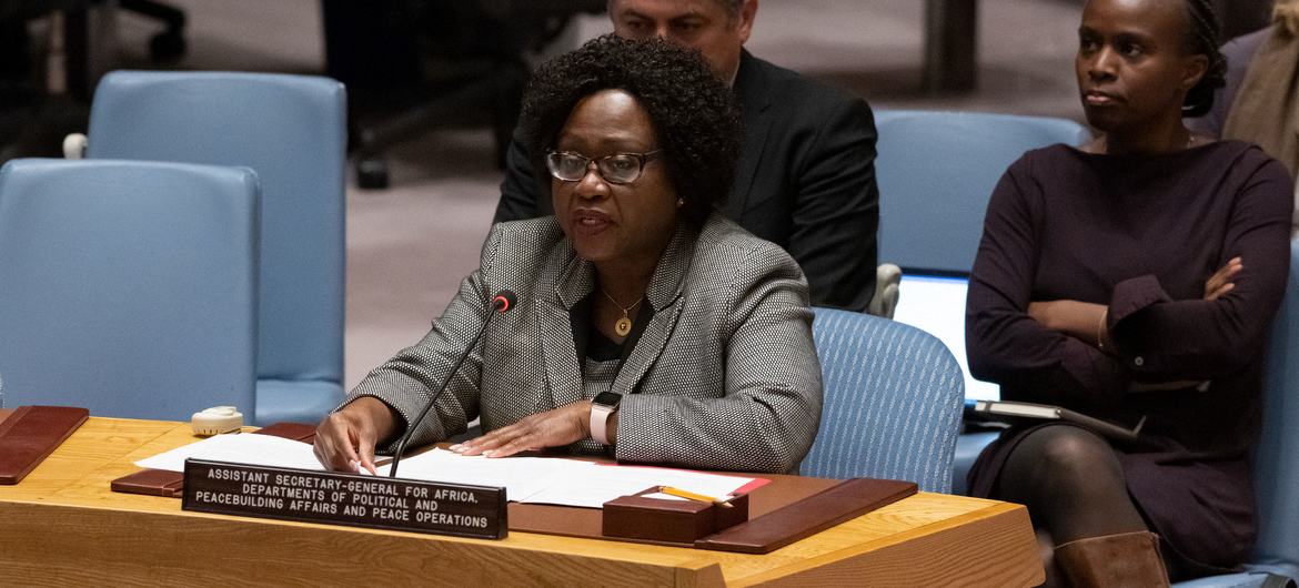 Martha Ama Akyaa Pobee, Assistant Secretary-General for Africa in the Departments of Political and Peacebuilding Affairs and Peace Operations, briefs the Security Council meeting on peace and security in Africa.