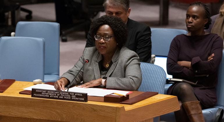 مارثا آما أكيا بوبي، مساعدة الأمين العام لأفريقيا في إدارتي الشؤون السياسية وبناء السلام وعمليات السلام، تقدم إحاطة إلى اجتماع مجلس الأمن بشأن السلام والأمن في أفريقيا.