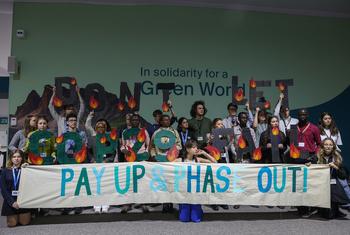 Participants at COP29 in Baku, Azerbaijan, advocate for financing climate initiatives.