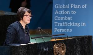 Siobhán Mullally, Special Rapporteur on Trafficking in Persons, especially women and children, addresses a UN General Assembly high-level meeting on "Appraisal of UN Global Plan of Action to Combat Trafficking in Persons".