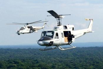 Des hélicoptères de la MONUSCO survolent la province de l'Ituri, en République démocratique du Congo (photo d'archives).