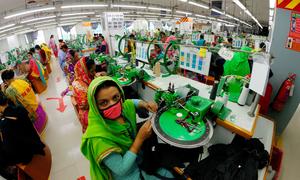 The production floor of an apparel exporting factory in Bangladesh.