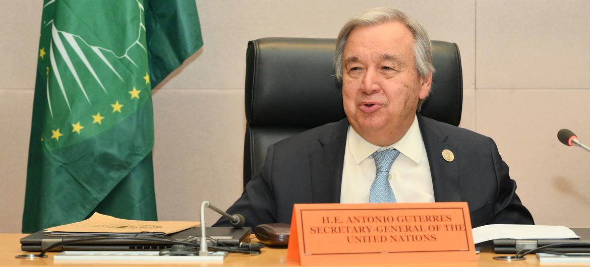 The UN Secretary-General António Guterres addresses the African Union High-Level Committee on Libya.