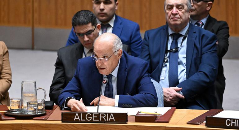 أحمد عطاف، وزير الخارجية الجزائري يتحدث أمام مجلس الأمن الدولي.