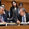Ambassador Gilad Erdan of Israel addresses the Security Council meeting on the situation in the Middle East, including the Palestinian question. At left is UNRWA Commissioner-General Philippe Lazzarini.