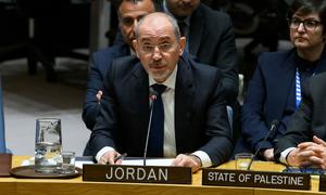 Foreign Minister Ayman Safadi of Jordan addresses the UN Security Council meeting on the situation in the Middle East, including the Palestinian question.