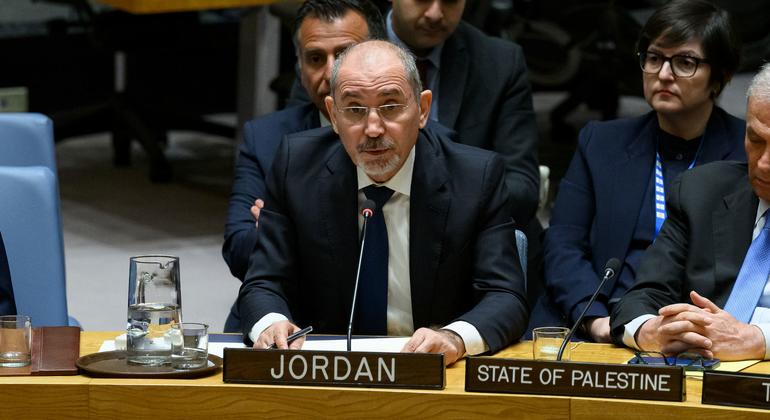 أيمن الصفدي وزير خارجية الأردن يتحدث أمام مجلس الأمن الدولي.