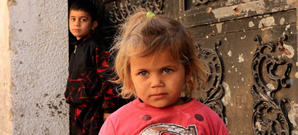 Two children in Gaza City. Humanitarian partners have also witnessed soaring malnutrition levels among children. Two children in Gaza City. Humanitarian partners have also witnessed soaring malnutrition levels among children.
