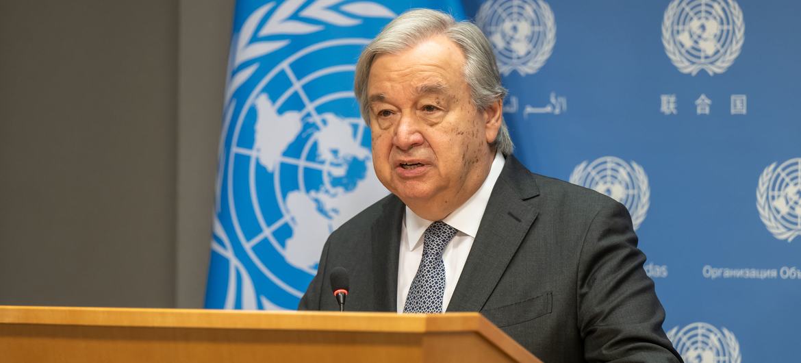 El Secretario General António Guterres informa a los periodistas en la sede de la ONU (foto de archivo).