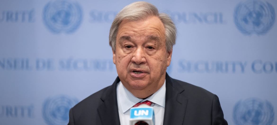 Líder da ONU, António Guterres, fala a jornalistas 