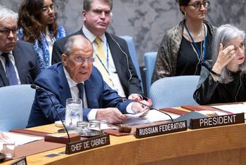 O ministro das Relações Exteriores da Russia, Sergey Lavrov, preside reunião do Conselho de Segurança sobre a situação em Gaza
