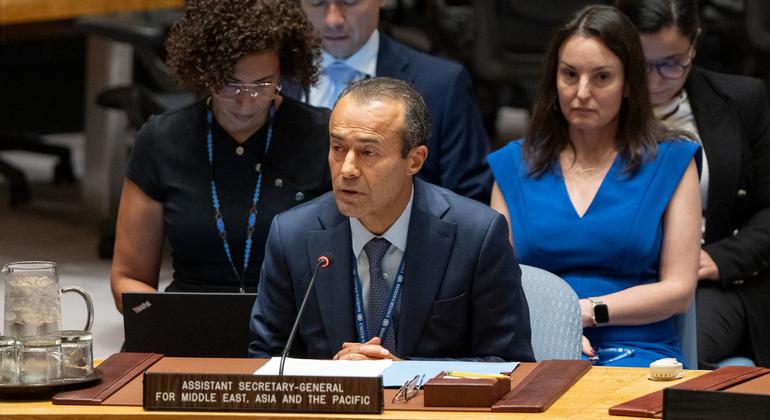 خالد خياري، الأمين العام المساعد لشؤون الشرق الأوسط وآسيا والمحيط الهادئ وإدارة الشؤون السياسية وبناء السلام وإدارة عمليات السلام، يقدم إحاطة إلى مجلس الأمن حول الوضع في سوريا. خالد خياري، الأمين العام المساعد لشؤون الشرق الأوسط وآسيا والمحيط الهادئ وإدارة الشؤون السياسية وبناء السلام وإدارة عمليات السلام، يقدم إحاطة إلى مجلس الأمن حول الوضع في سوريا.