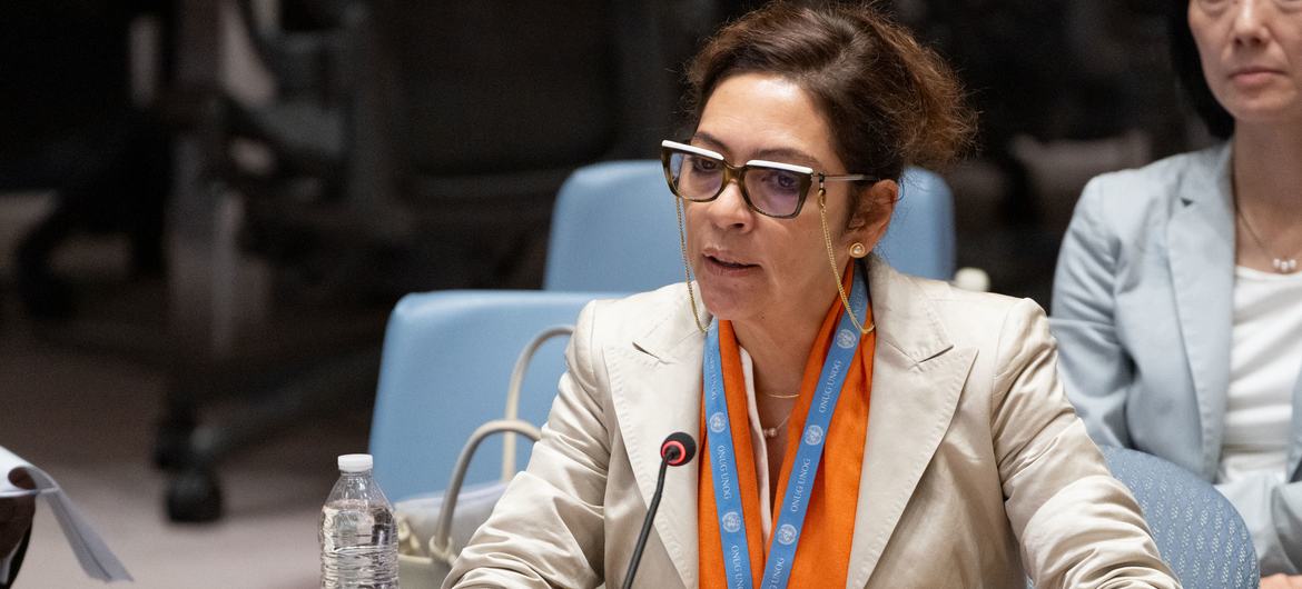 Elizabeth Salmón, Rapporteure spéciale sur la situation des droits de l'homme en République populaire démocratique de Corée (RPDC), devant le Conseil de sécurité.