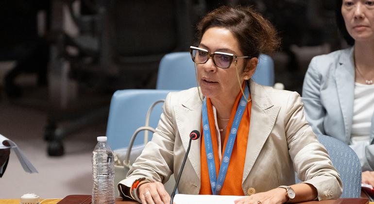 Elizabeth Salmón, Special Rapporteur on the situation on human rights in the Democratic People's Republic of Korea, briefs the Security Council meeting on the situation in the country.