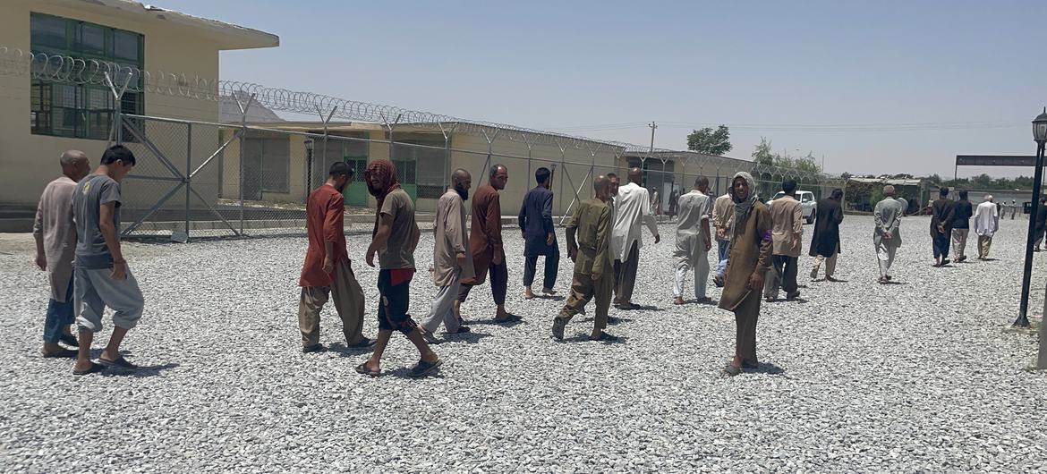 Men walking in the Taliban-run Agoosh drug treatment centre in the Afghan capital Kabul.
