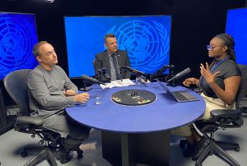 Yvez Sassenrath (left), UNFPA Representative in Egypt and Massimo Dianna (centre), UNFPA Representative in Ukraine, sits down with UN News' Shanaé Harte.