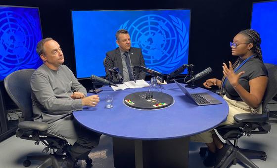 Yvez Sassenrath (left), UNFPA Representative in Egypt and Massimo Dianna (centre), UNFPA Representative in Ukraine, sit down with UN News' Shanaé Harte.