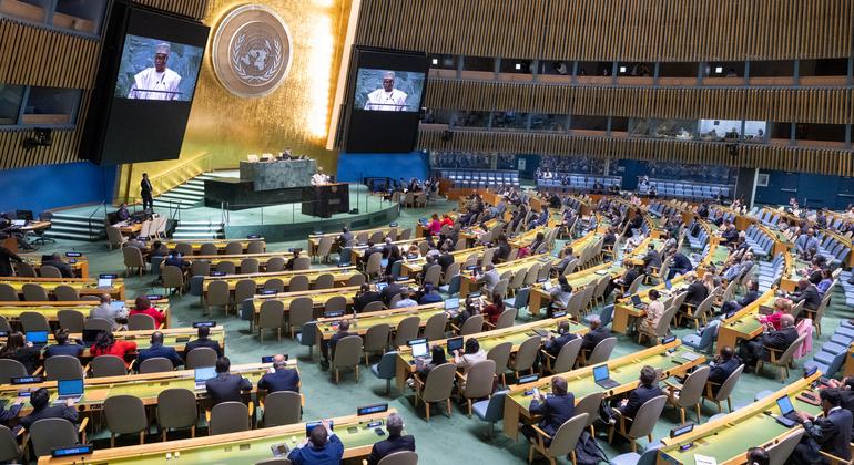 La salle de l'Assemblée générale des Nations Unies lors de la session extraordinaire sur la Palestine.