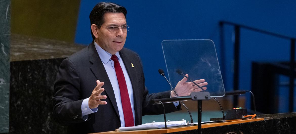 L'Ambassadeur d'Israël Danny Danon s'adresse à l'Assemblée générale des Nations Unies.