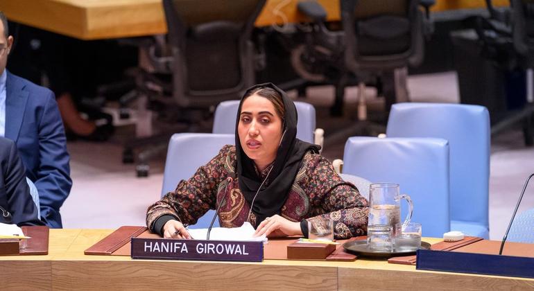 Hanifa Girowal briefs the Security Council meeting on the situation in Afghanistan. Hanifa Girowal briefs the Security Council meeting on the situation in Afghanistan.