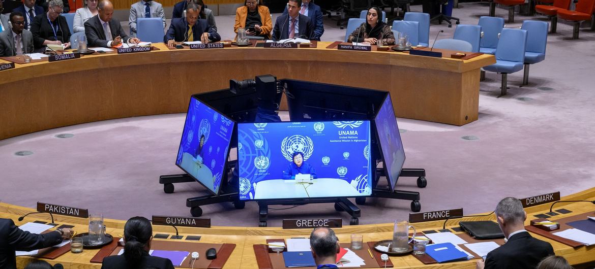 Roza Otunbayeva (on screen), Special Representative of the Secretary-General for Afghanistan briefs the Security Council. Roza Otunbayeva (on screen), Special Representative of the Secretary-General for Afghanistan briefs the Security Council.