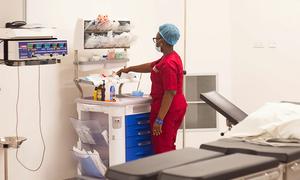 A nurse on shift in a hospital in Europe