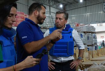 Tom Fletcher talks to a UN humanitarian worker shortly after entering Gaza on Friday. Tom Fletcher talks to a UN humanitarian worker shortly after entering Gaza on Friday.