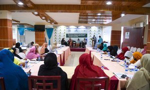 Women candidates for the lower house parliament in Somalia attend a political participation forum in Somalia.