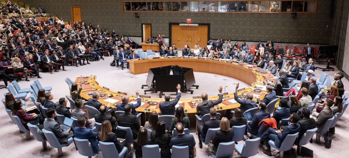 Visão geral da reunião do Conselho de Segurança da ONU sobre uma resolução que autoriza um Conselho de Paz e uma Força Internacional de Estabilização em Gaza