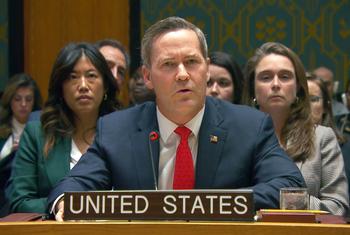 US Ambassador Mike Waltz addresses the UN Security Council meeting on a resolution welcoming the US-established Board of Peace and an International Stabilization Force in Gaza.