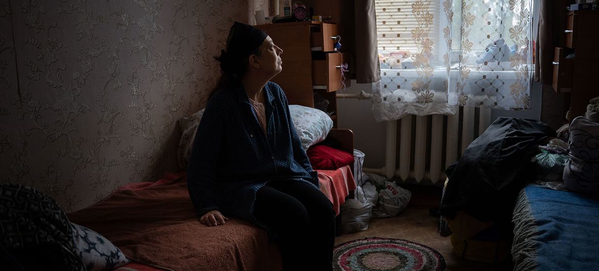 This woman is from the Horovan (Kherson Island) district and was living there without gas. Her mother died in hospital 10 days ago due to a landmine accident.