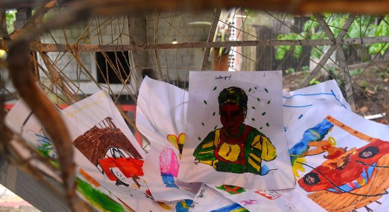 Paintings by children of indigenous Brazilian women participating in UNFPA workshops.