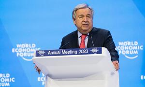 UN Secretary-General Antonio Guterres addresses the World Economic Forum (WEF), in Davos, Switzerland.