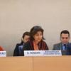 Sara Hossain, Chair of the International Fact-Finding Mission on Iran, presenting a report to the Human Rights Council