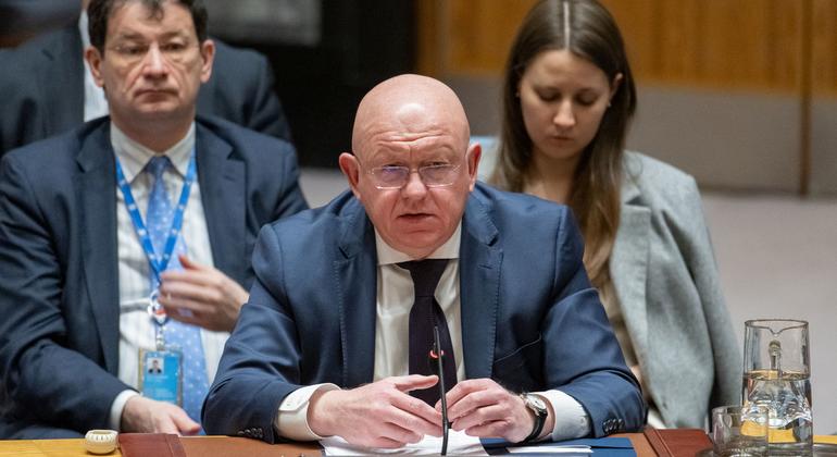 Ambassador Vassily Nebenzia of the Russian Federation addresses the Security Council meeting on maintenance of international peace and security with a focus on practicing multilateralism, reforming and improving global governance.